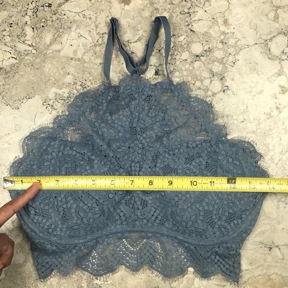 PINK Victoria’s Secret Eyelash Lace High Neck Racerback Push Up Bralette Blue - Picture 10 of 16